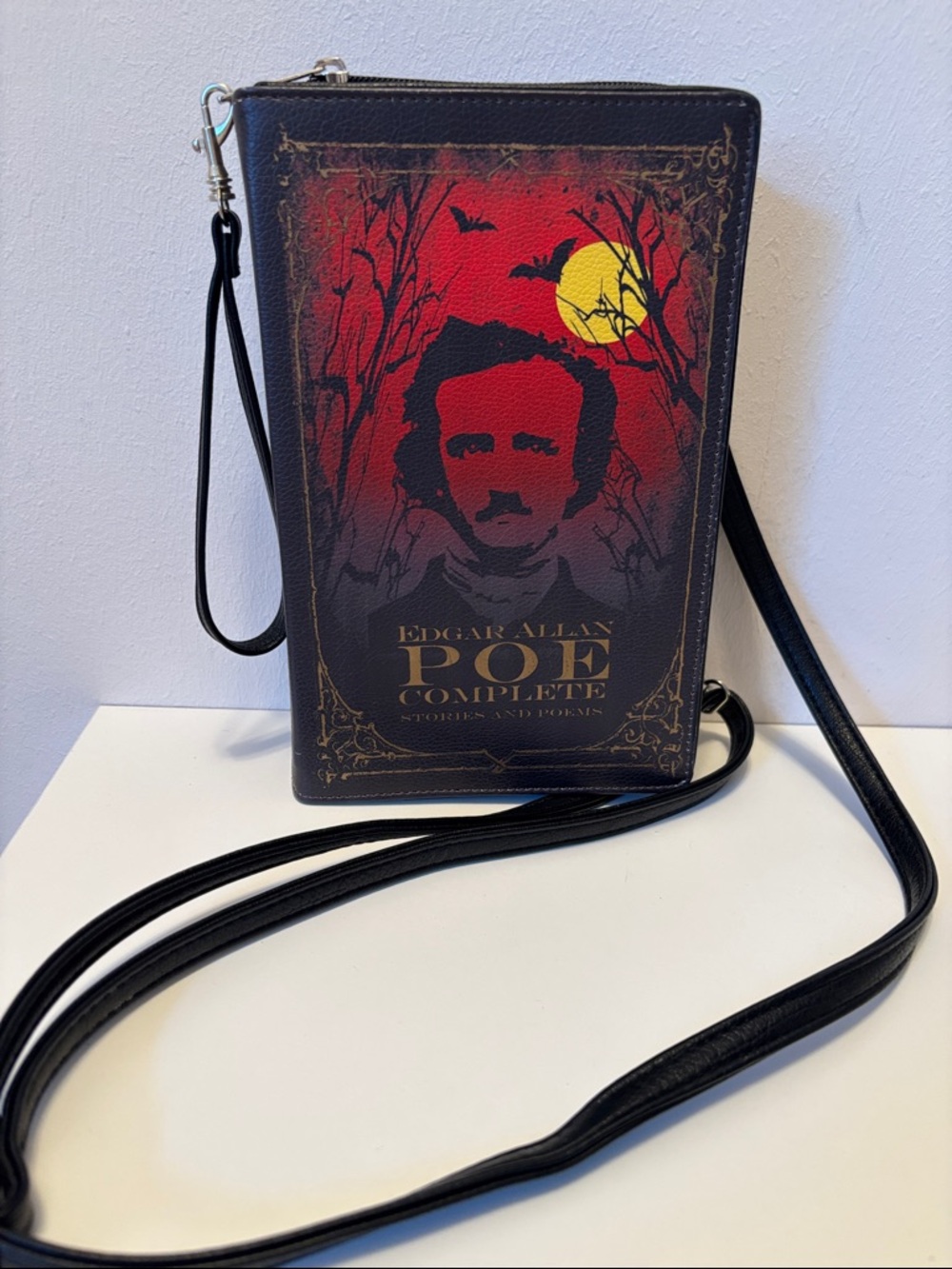 Edgar Allan Poe Themed Red & Black Crossbody book Bag